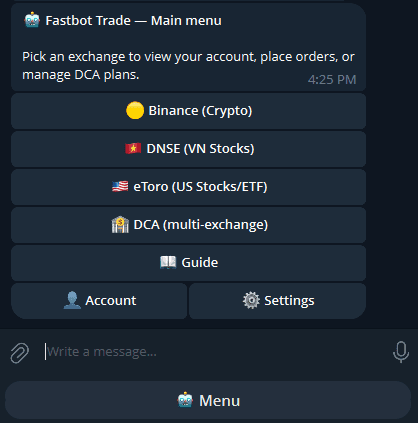 fastbot — Main menu on Telegram